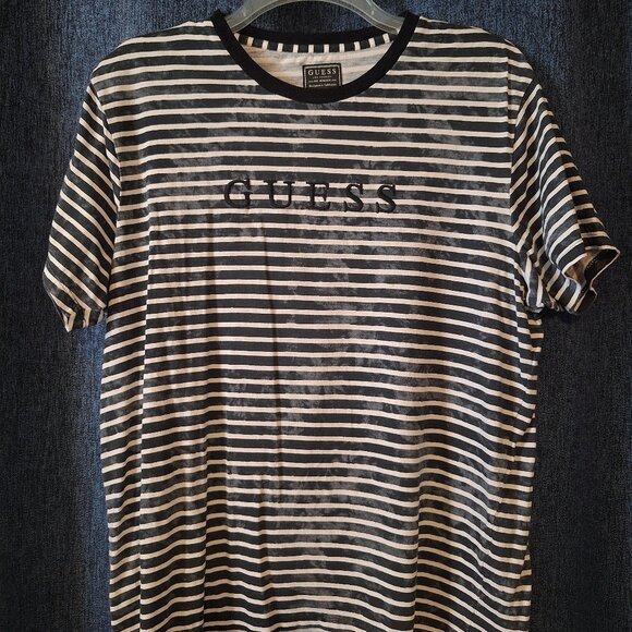 Guess Black & White Striped T-Shirt - Picture 1 of 2